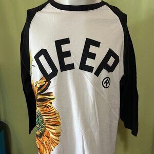 10 Deep Sunflower Design Beige Black Men's T Shirt Large Cotton